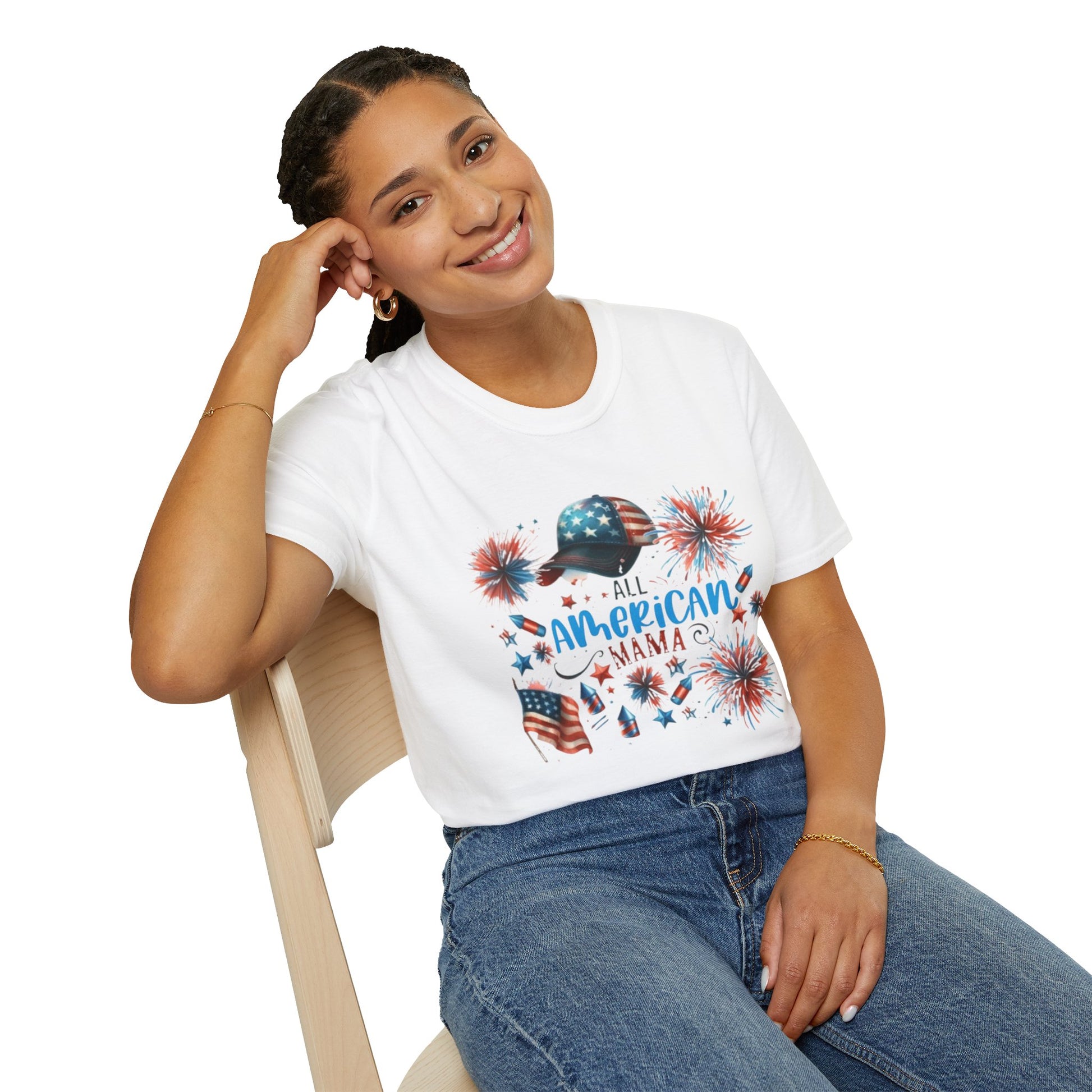 Patriotic T-Shirt for All American Mamas - Ideal for July 4th Celebrations, Family Gatherings, Summer Outings, and Gifts