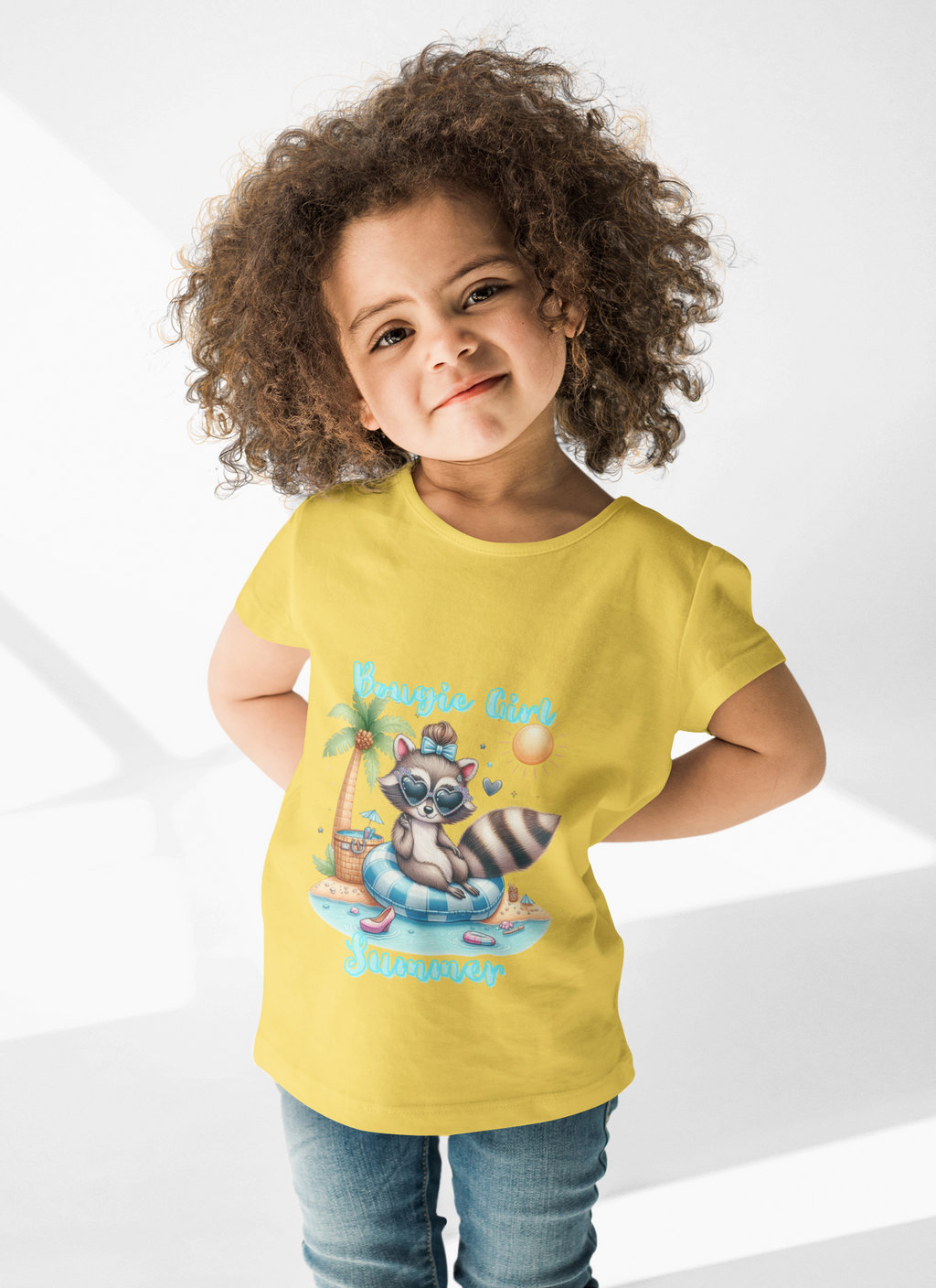 Summer Raccoon Kids Softstyle Tee, Cute Animal Tee, Beachwear, Gift for Kids, Summer Vibes, Fun T-Shirt, Cute bougie summer t-shirt for girls, ready for a bougie summer
