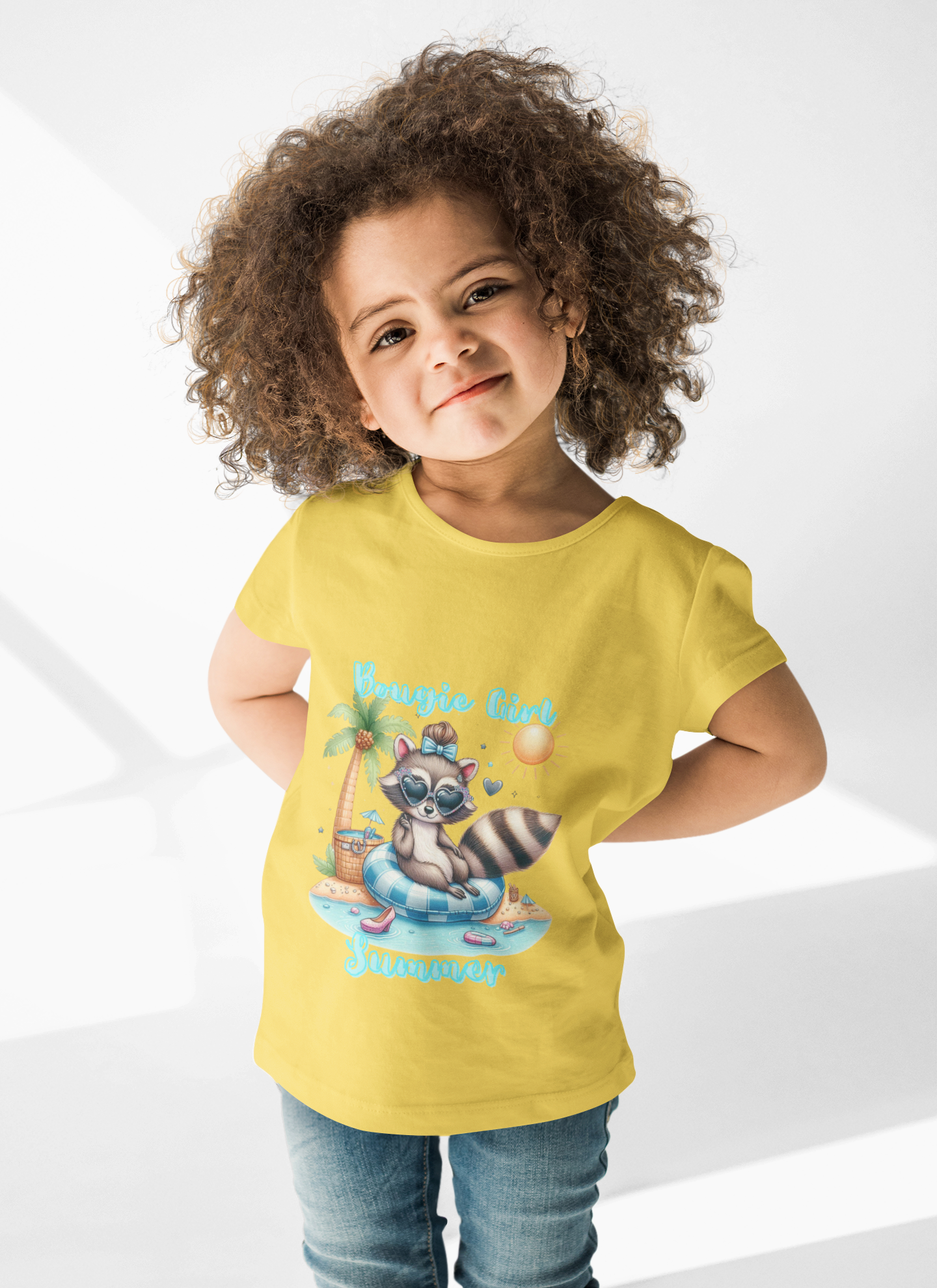 Summer Raccoon Kids Softstyle Tee, Cute Animal Tee, Beachwear, Gift for Kids, Summer Vibes, Fun T-Shirt, Cute bougie summer t-shirt for girls, ready for a bougie summer