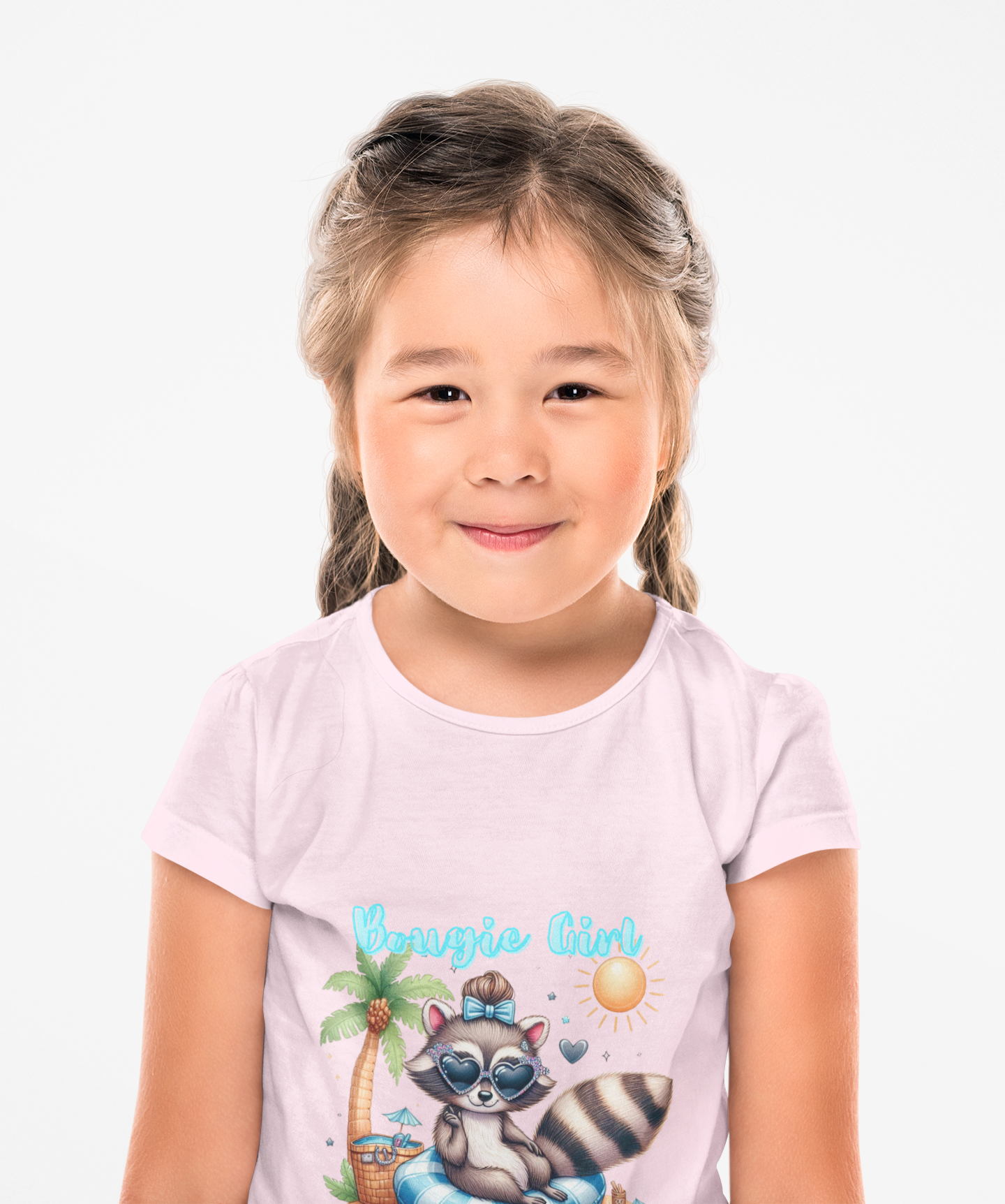 Summer Raccoon Kids Softstyle Tee, Cute Animal Tee, Beachwear, Gift for Kids, Summer Vibes, Fun T-Shirt, Cute bougie summer t-shirt for girls, ready for a bougie summer