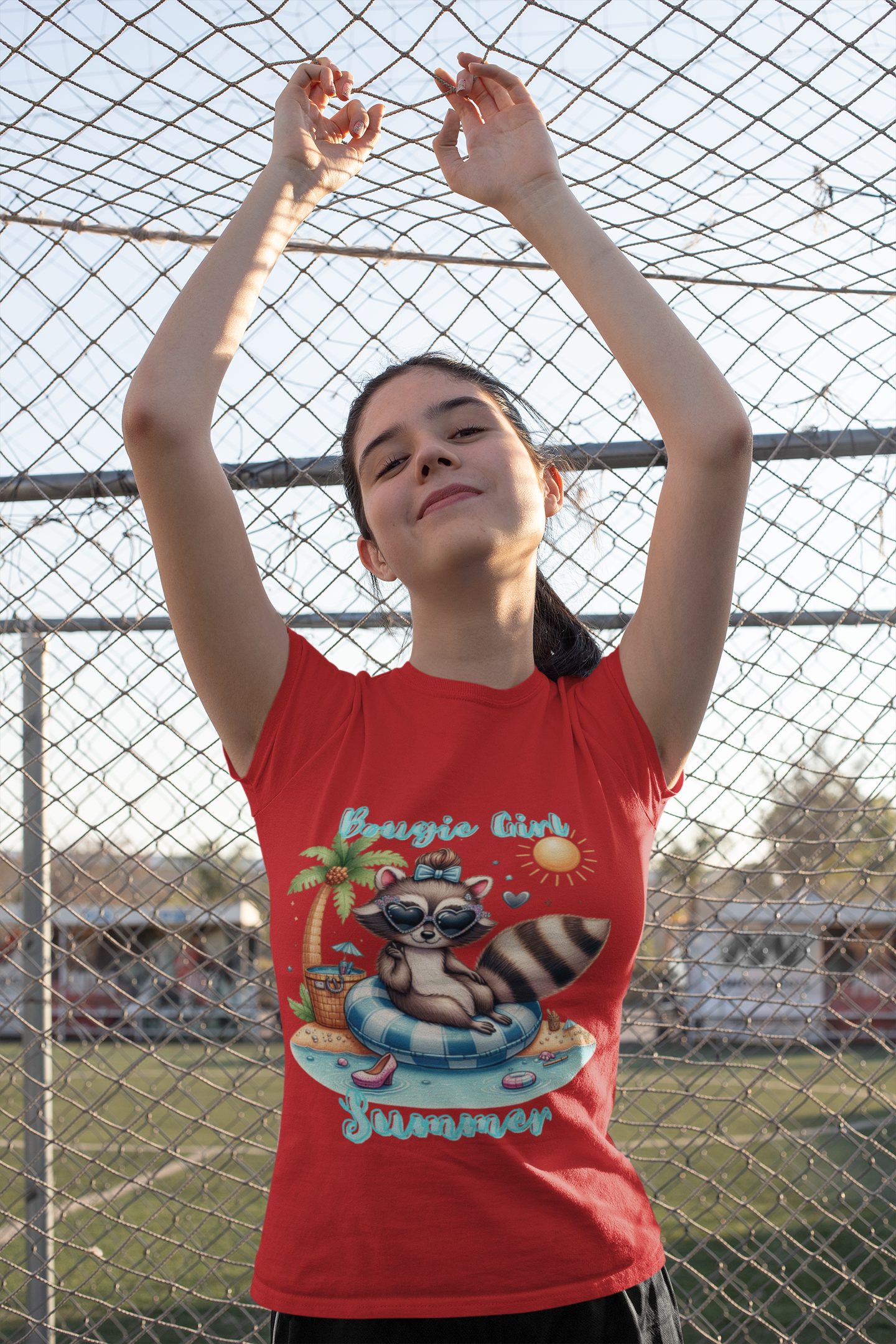Summer Raccoon Kids Softstyle Tee, Cute Animal Tee, Beachwear, Gift for Kids, Summer Vibes, Fun T-Shirt, Cute bougie summer t-shirt for girls, ready for a bougie summer