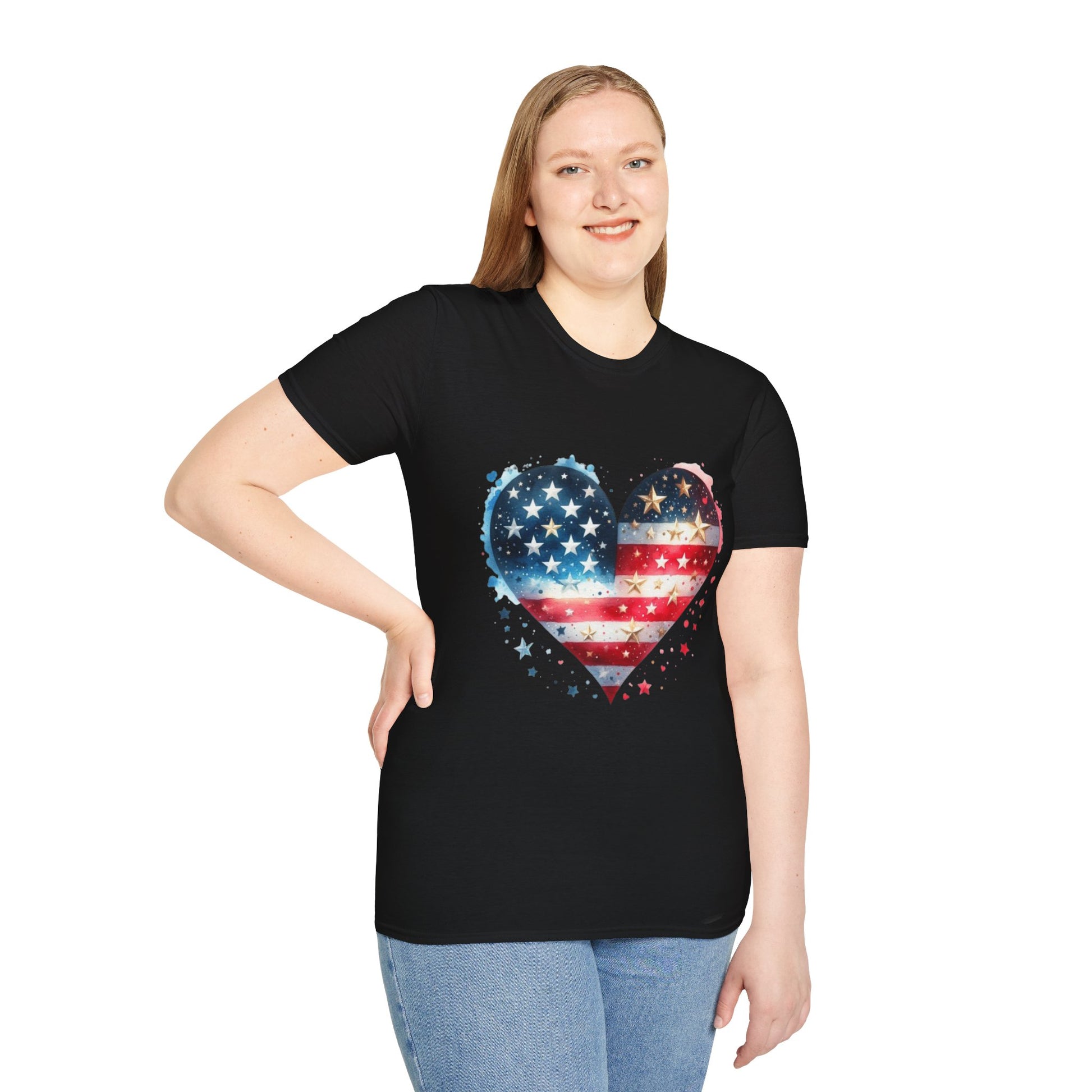 Patriotic Heart Graphic T-Shirt | Unisex Love Tee, 4th of July Shirt, Independence Day Outfit, USA Pride Apparel, Gift for Her & Him