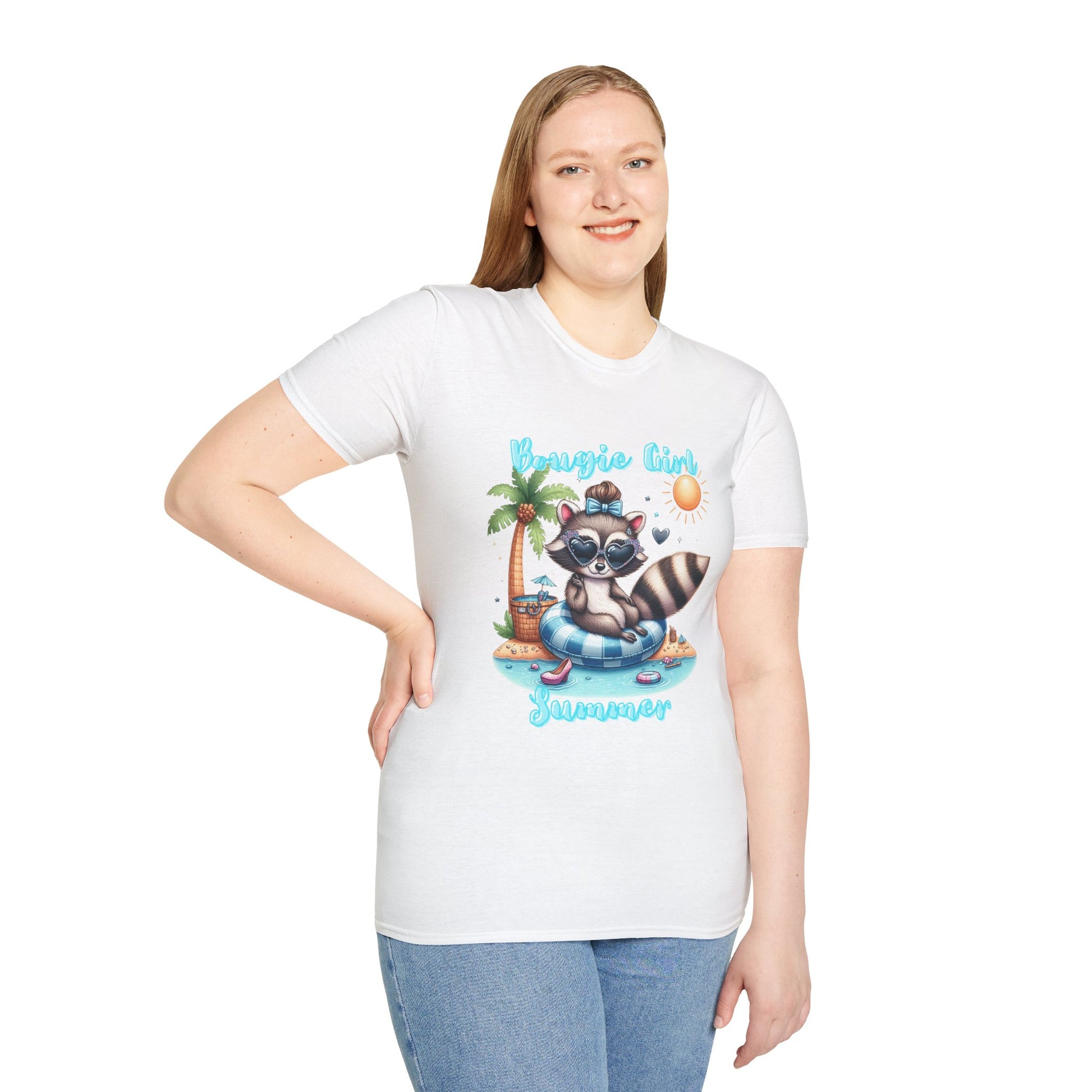 T-Shirt with Fun Raccoon Design - Perfect for Summer Celebrations, Beach Days, Pool Parties, Casual Wear, Unisex Gift Idea, Bougie Summer, Bougie summer raccoon, Cute summer bougie raccon shirt